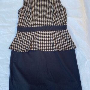 Vintage Aa Studio Sleeveless Houndstooth Peplum Midi Dress in Black and Cream